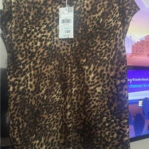 Mango Brown Leopard Print Short Sleeve Top